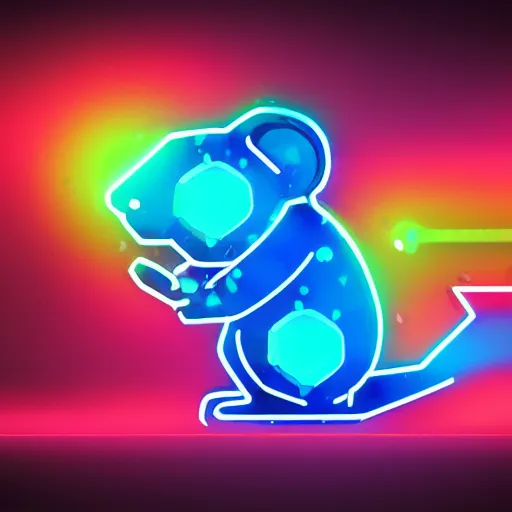 Image similar to cyberpunk hamster! holding rainbow! gem! crystal, neon lights, light reflection, logo, 8 k, hd