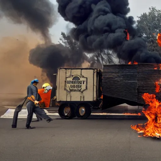 Prompt: billionaires throwing money into a burning dumpster