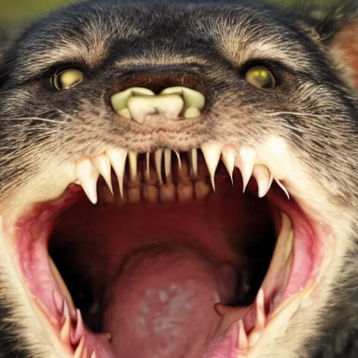 Prompt: National Geographic photo of terrifying snarling mouth