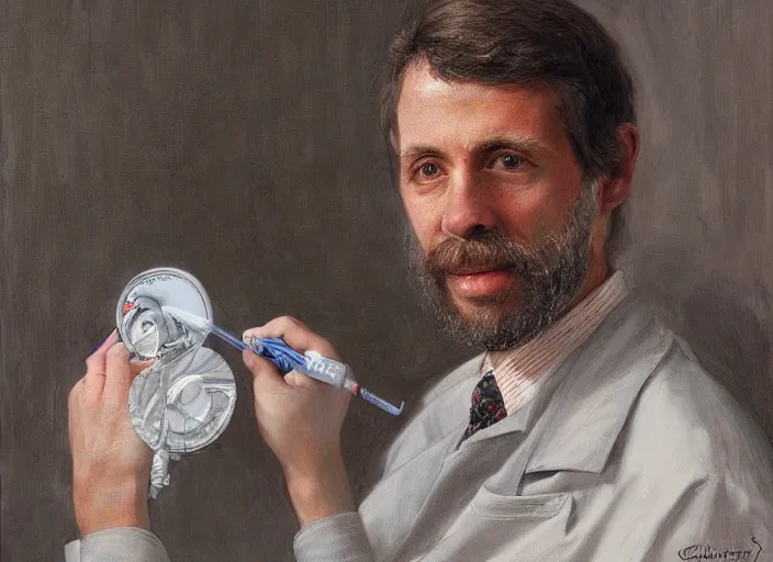 Image similar to a highly detailed magnificent portrait of a dentist, james gurney, james jean