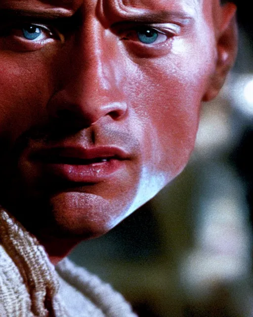 Prompt: film still close up shot of dwayne johnson as marty mcfly from the movie back to the future. photographic, photography