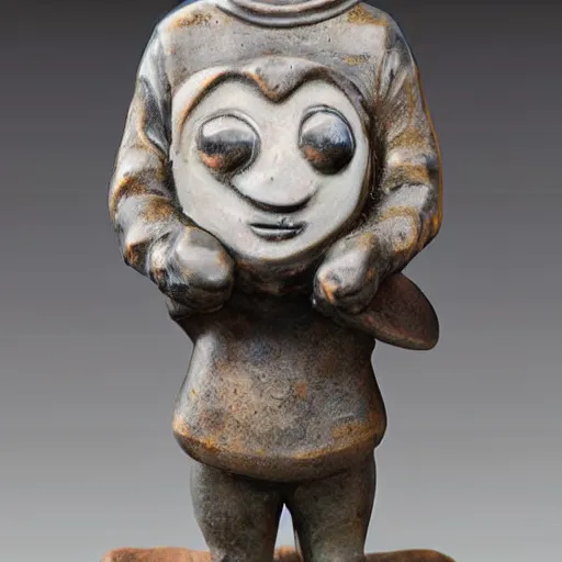 Image similar to hummel figurine of the moon, man in the moon, ceramic, smiling moon, photograph, fine art, glazed ceramic, kitsch,