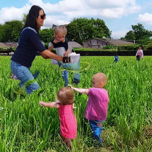 Prompt: harvesting energy from a field of toddlers and babies, matrix