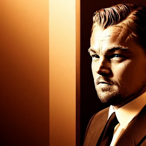 Image similar to award winning portrait of leonardo dicaprio, photo by a tamboly, dramatic lighting