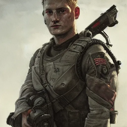 Image similar to portrait of a man by greg rutkowski, alexander ludwig as a colonial marine from aliens franchise, he is about 3 0 years old, military composure, wearing the tactical gear of the colonial marines, highly detailed portrait, digital painting, artstation, concept art, smooth, sharp foccus ilustration, artstation hq