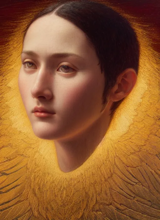 Prompt: intricate oil painting portrait by John William Godward and Anna Dittman and Laurie Greasley and Victo Ngai and Taro Okamoto and Caspar David Friedrich depicting gabriel the archangel, evening, atmospheric lighting, intricate detail, cgsociety, hyperrealistic, octane render, RPG portrait, ambient light, dynamic lighting