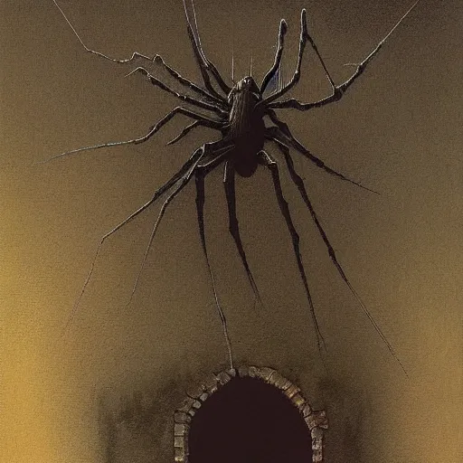 Image similar to spider home dark place by zdzisław beksiński