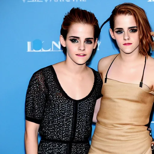 Image similar to emma watson and kristen stewart cosplaying as each other