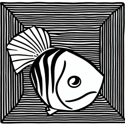 Image similar to worried humanoid fish sitting in front of a computer, black and white, adobe illustrator art