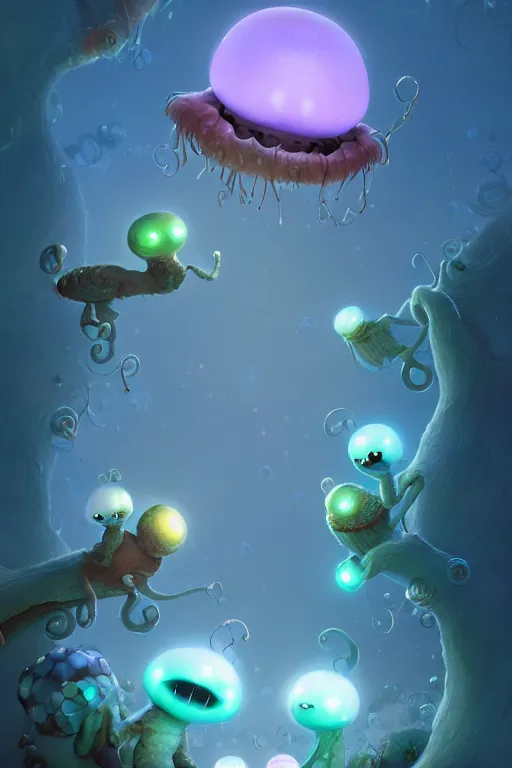 Image similar to a surreal Bioluminescent, very very very cute bacteroides in a happy world by Daniel Merriam, Trending on Artstation, oil on Canvas by Elena Zhurikhina and Goro Fujita and Charlie Bowater, octane render, 4k, 8k, HD