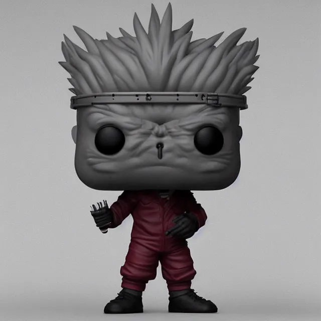 Image similar to noi from dorohedoro as a funko pop figure, grey background, studio lighting, octane render, detailed, smooth