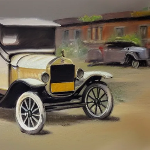 Image similar to an oil paint sketch of a ford model t