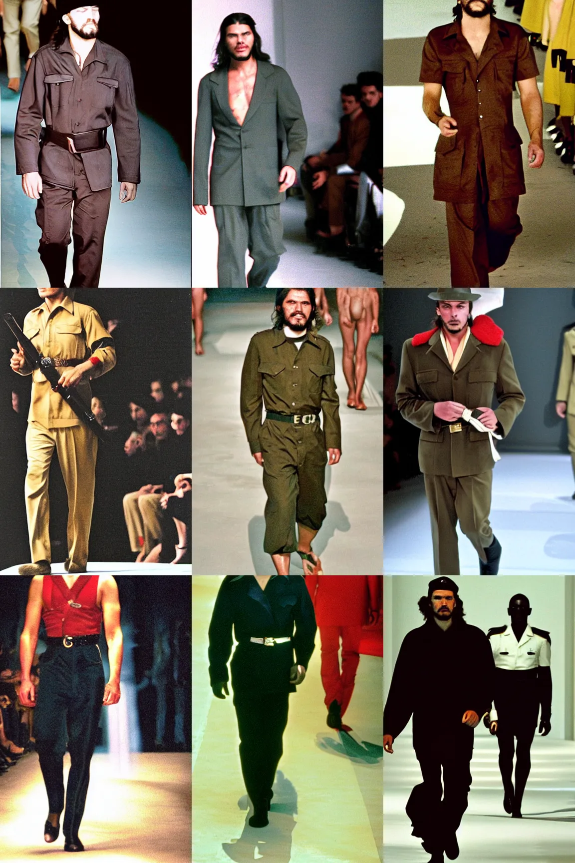 Prompt: Che Guevara walking the Tom Ford for Gucci Spring-Summer 2000 runway