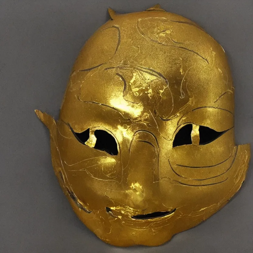 Prompt: gold ornate traditional Japanese mask, kintsugi,