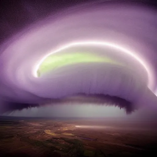 Image similar to amazing photo of a purple clouds in the shape of a tornado by marc adamus, beautiful dramatic lighting