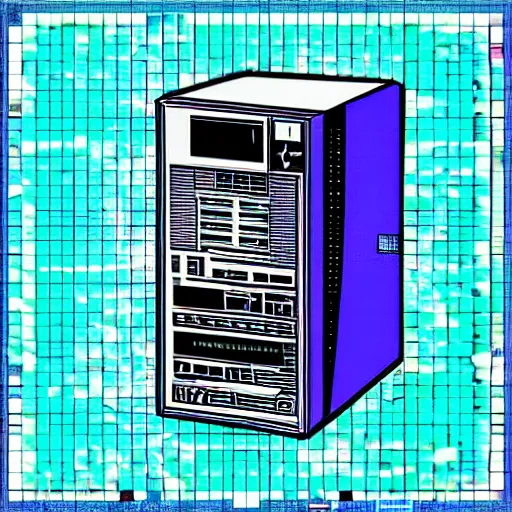 Prompt: A computer from the 90s in the style of vaporwave