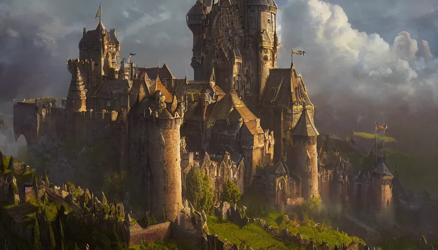 Image similar to a beautiful photo realistic still image of stormwind castle from the warcraft movie, by greg rutkowski, trending on artstation, masterpiece,