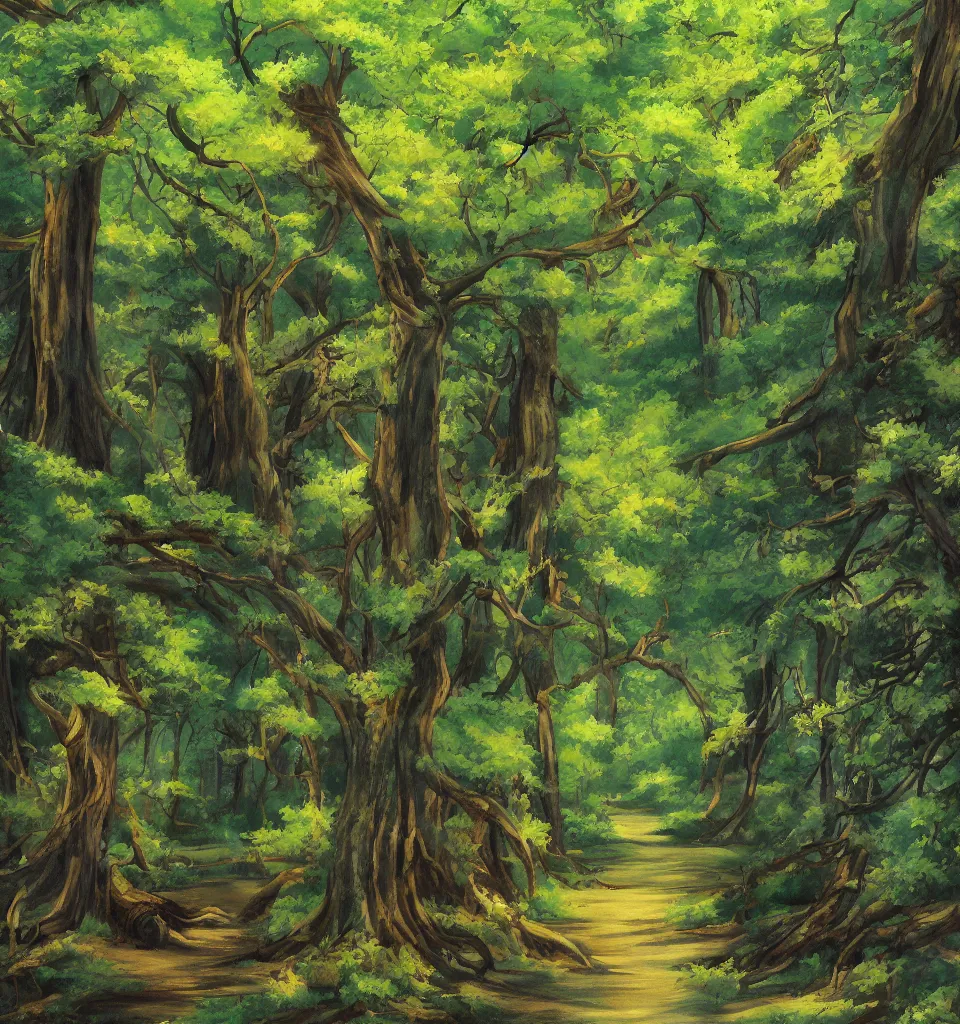 Image similar to a detailed painting in the style of anime of a forest