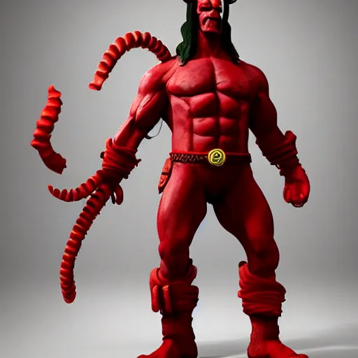 Prompt: realistic full size hellboy with a body made of twizzlers, render, fantasy art, unreal engine, 8 k