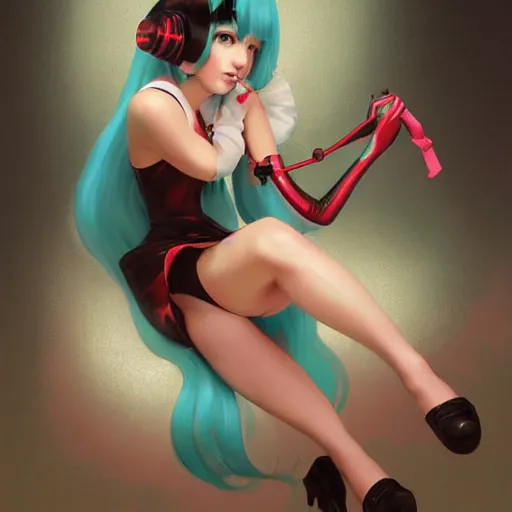 Image similar to Hatsune Miku by Gil Elvgren and Daniela Uhlig