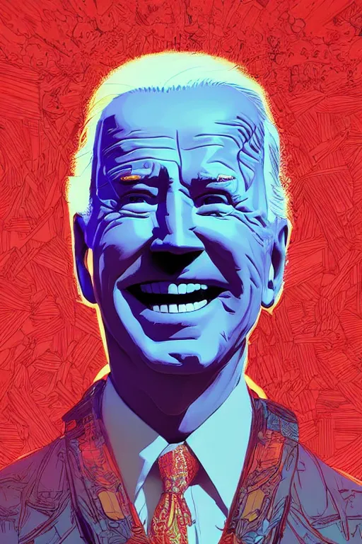 Prompt: candid portrait of joe biden, scary smiling down from above, artstation winner by victo ngai, kilian eng and by jake parker vibrant colors, winning - award masterpiece, fantastically gaudy, aesthetic octane render, 8 k hd resolution