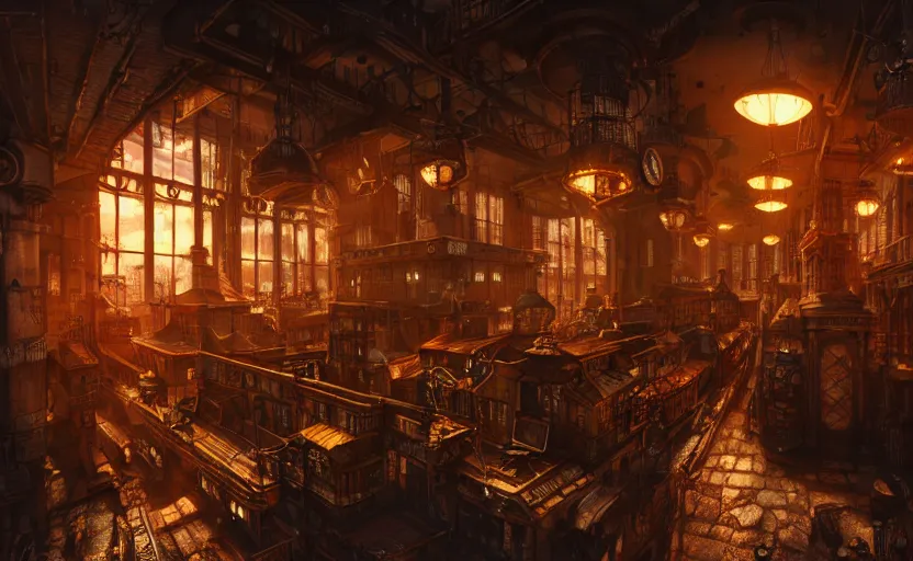 Prompt: inside a steampunk city, highly detailed, 8 k, hdr, award - winning, octane render, artstation