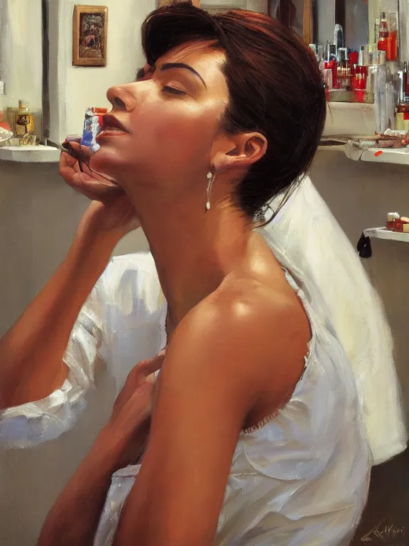 Image similar to an ultradetailed beautiful portrait painting of a cuban woman at a barber shop, side view, oil painting, high resolution, by ilya kuvshinov, greg rutkowski and makoto shinkai