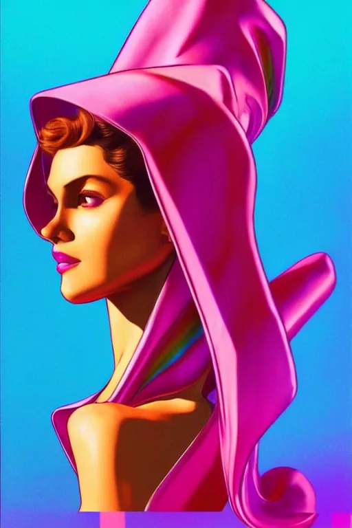 Image similar to 🧕🏽🌈, 8 0 s art deco, artstation, moebius + artgerm, hd,