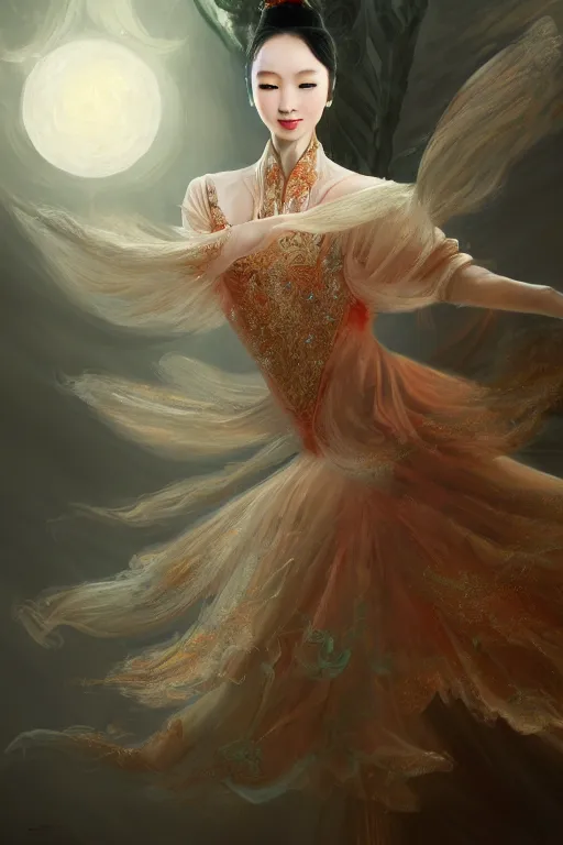 Prompt: chinese prima ballerina, gorgeous, ethereal, intricate, elegant, volumetric lighting, nature scenery, digital painting, highly detailed, artstation, sharp focus, illustration, concept art, clive barker