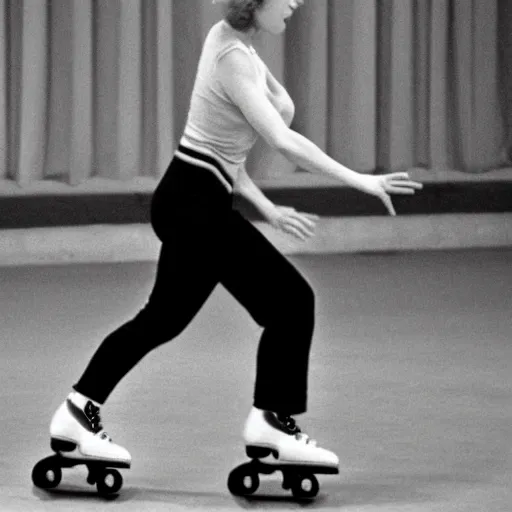 Image similar to a woman rollerskating in the 1 9 7 0 s, hyperrealistic