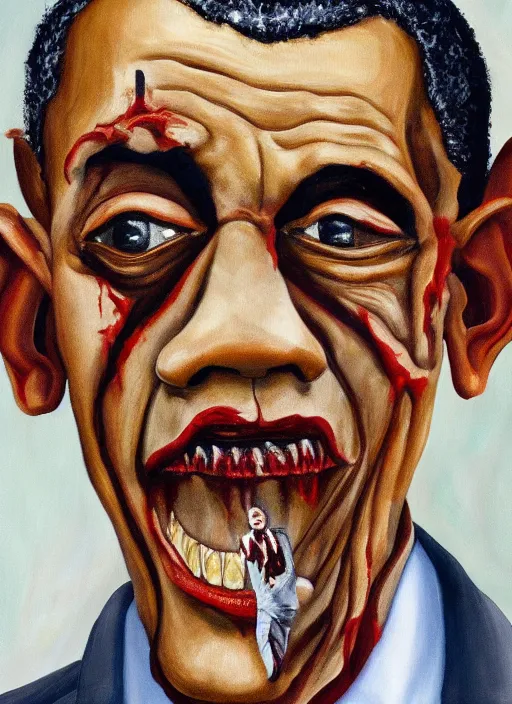 Image similar to Zombie Barack Obama, painted by Lucian Freud, highly detailed, 8k
