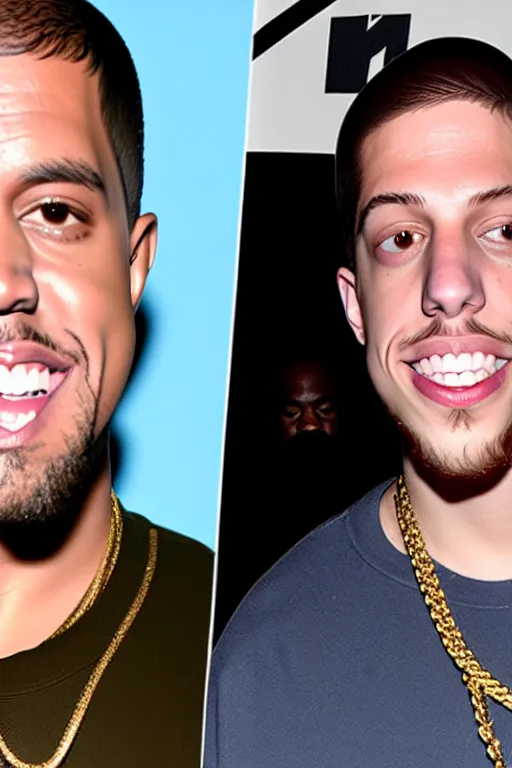 Image similar to kanye west and pete davidson, mtv celebrity death match