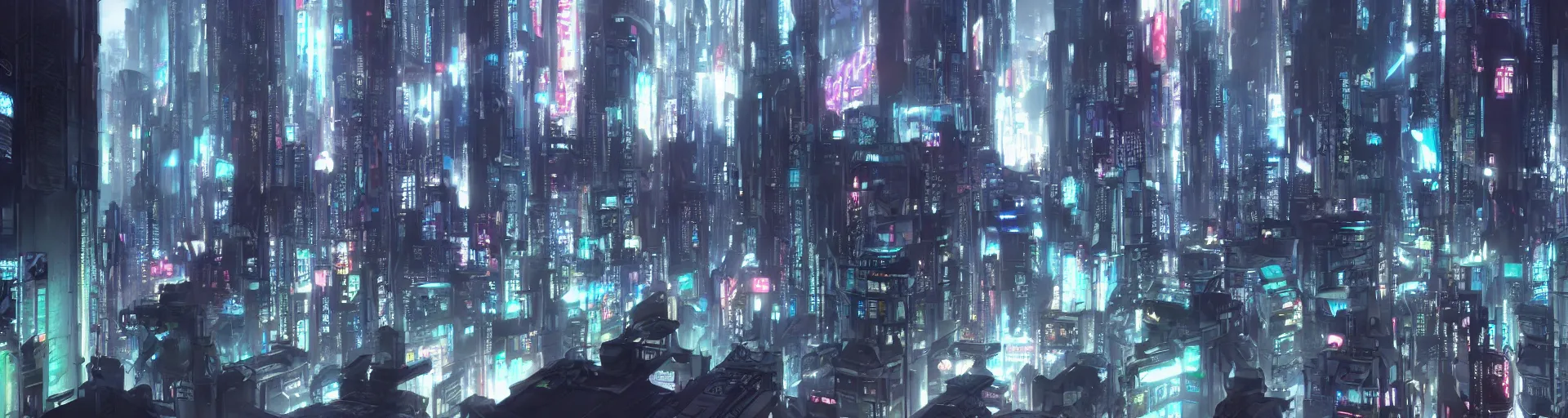 Image similar to highly detailed futuristic cyberpunk city, matte painting, from the anime film Ghost in the Shell, trending on pixiv