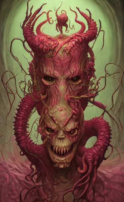 Prompt: dark horror cthulhu glowing bright eyes, pink and green skin, elegant, highly detailed, centered, digital painting, artstation, concept art, smooth, sharp focus, illustration, artgerm, tomasz alen kopera, peter mohrbacher, donato giancola, joseph christian leyendecker, wlop, frank frazetta