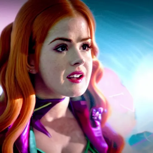 Prompt: cinematic scene with isla fisher as jolyne from jojo's bizarre adventure, live action film, stone ocean, dramatic, small details, volumetric lighting, still frame