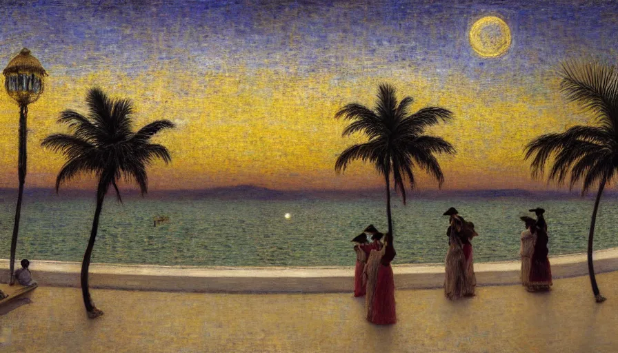 Image similar to a ultradetailed beautiful painting of the night sky of the amazonas golden white palace balustrade designed by jules bastien - lepage, tarsila do amaral, frank weston and gustave baumann, beach, trending on artstation, mediterranean, palm trees, sharp focus, sail boats, soft light, 8 k 4 k