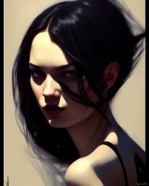 Prompt: stylized portrait of an artistic pose, composition, dark mysterious young lady, cinematic moody colors, one single head, realistic shaded, fine details, realistic shaded lighting poster by ilya kuvshinov, magali villeneuve, artgerm, jeremy lipkin and michael garmash and rob rey