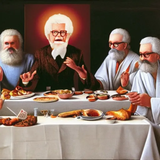 Image similar to colonel sanders at the last supper, photorealistic, 8k