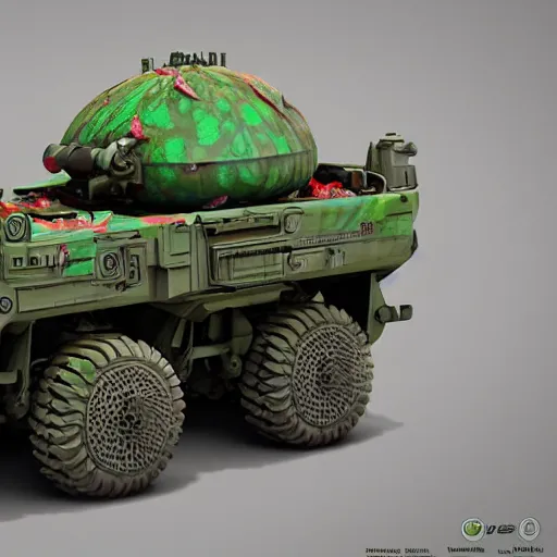 Prompt: Very very very very highly detailed sci-fi Watermelon HIMARS warmachine. Realistic Concept digital art rendered in super Octane Render in style of Hiromasa Ogura Gost in the shell, more Watermelon a bit less HIMARS warmachine, epic dimensional light