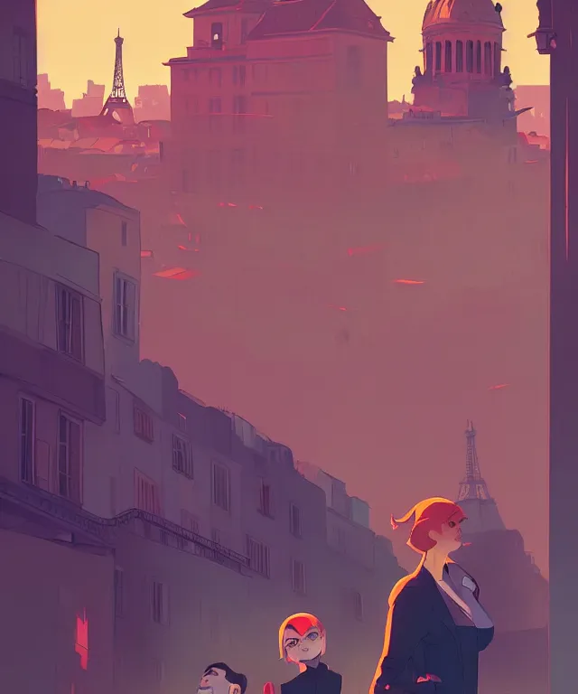 Prompt: the city of paris lisbon, vibrant colors and hard shadows and strong rim light, comic cover art, plain background, in the style of atey ghailan and charlie bowater and mike mignola and artgerm