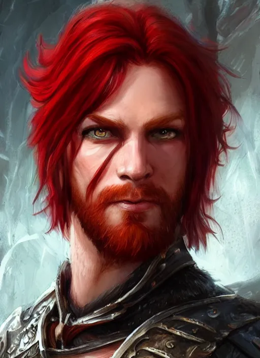 Image similar to red hair male, ultra detailed fantasy, dndbeyond, bright, colourful, realistic, dnd character portrait, full body, pathfinder, pinterest, art by ralph horsley, dnd, rpg, lotr game design fanart by concept art, behance hd, artstation, deviantart, hdr render in unreal engine 5