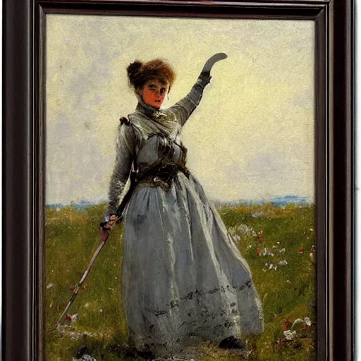 Prompt: female adventurer by alfred stevens