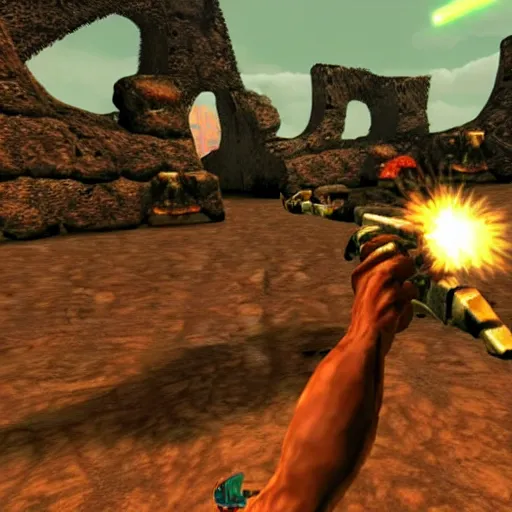 Prompt: Serious sam game with ps1 graphics