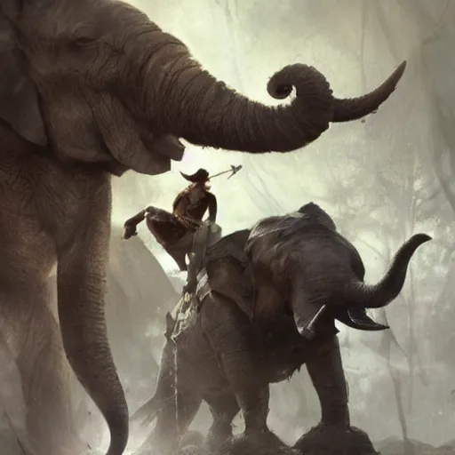 Image similar to a viking riding an elephant in a jungle, digital art, art by greg rutkowski, artstation, deviantart, highly detailed, photorealistic, fantasy art, clean, western comic art, award winning commission