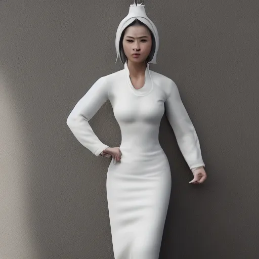 Image similar to muscular oiled woman wearing white ao dai, fat, ultra realistic, concept art, intricate details, highly detailed, photorealistic, octane render, 8 k, unreal engine.