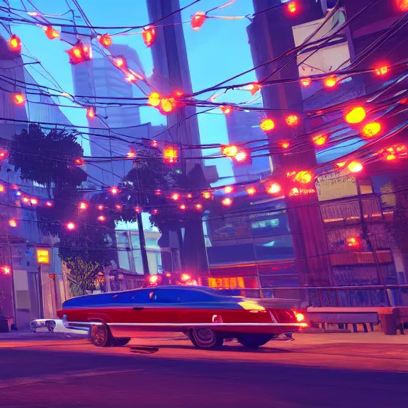 Prompt: Downtown Mexico, string lights, colorful lighting, night, realism, ((gta 5 screenshot house)), by Tooth Wu, by Lienzo Óleo Paisaje, by Greg Rutkowski