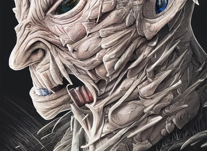 Image similar to a stupid head with highly detailed realistic nails sticking out of it, pain, light effect, hyper detailed, intricate, elegant, highly detailed, digital painting, artstation, concept art, matte, sharp focus, illustration, by dan mumford, yusuke murata, makoto shinkai, ross tran