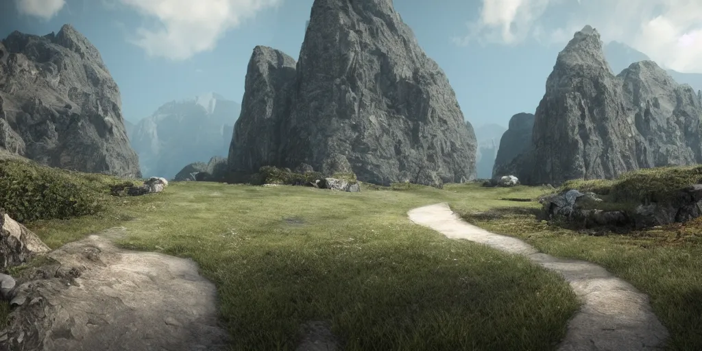 Image similar to path between two mountains unreal engine render