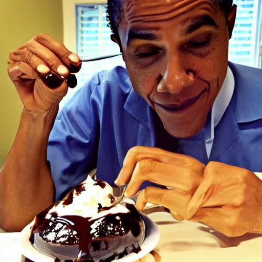 Image similar to enticing obama eating a hot fudge sundae