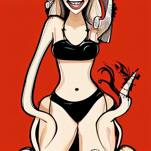 Image similar to witch in a bikini, digital art, smiling, flirting, eye contact, long shot